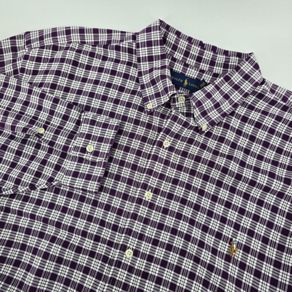 Ralph Lauren Shirt Mens 2XB Purple Check Button Down Long Sleeve Flesh Pony Logo